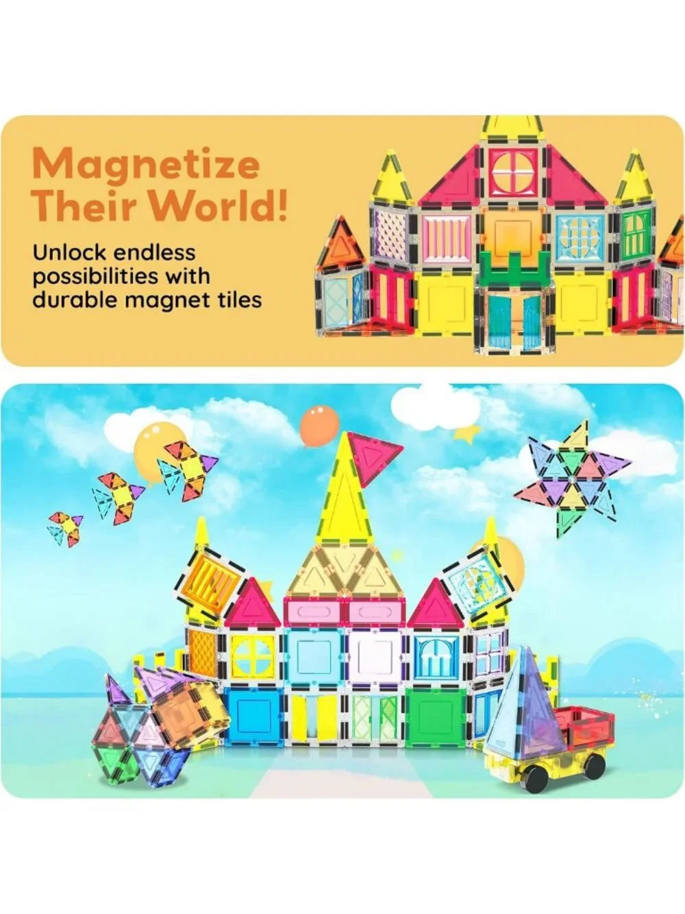 Magnetic Building Blocks Set - 61 Piece STEM Educational Toy for Kids Ages 3-12